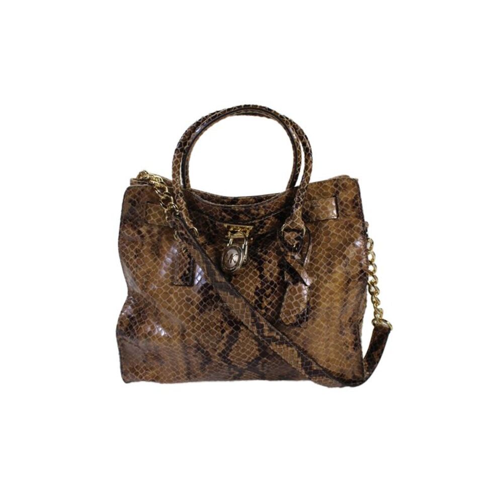 Michael Michael Kors Womens Embossed Pad Lock Key Tote Handbag Brown